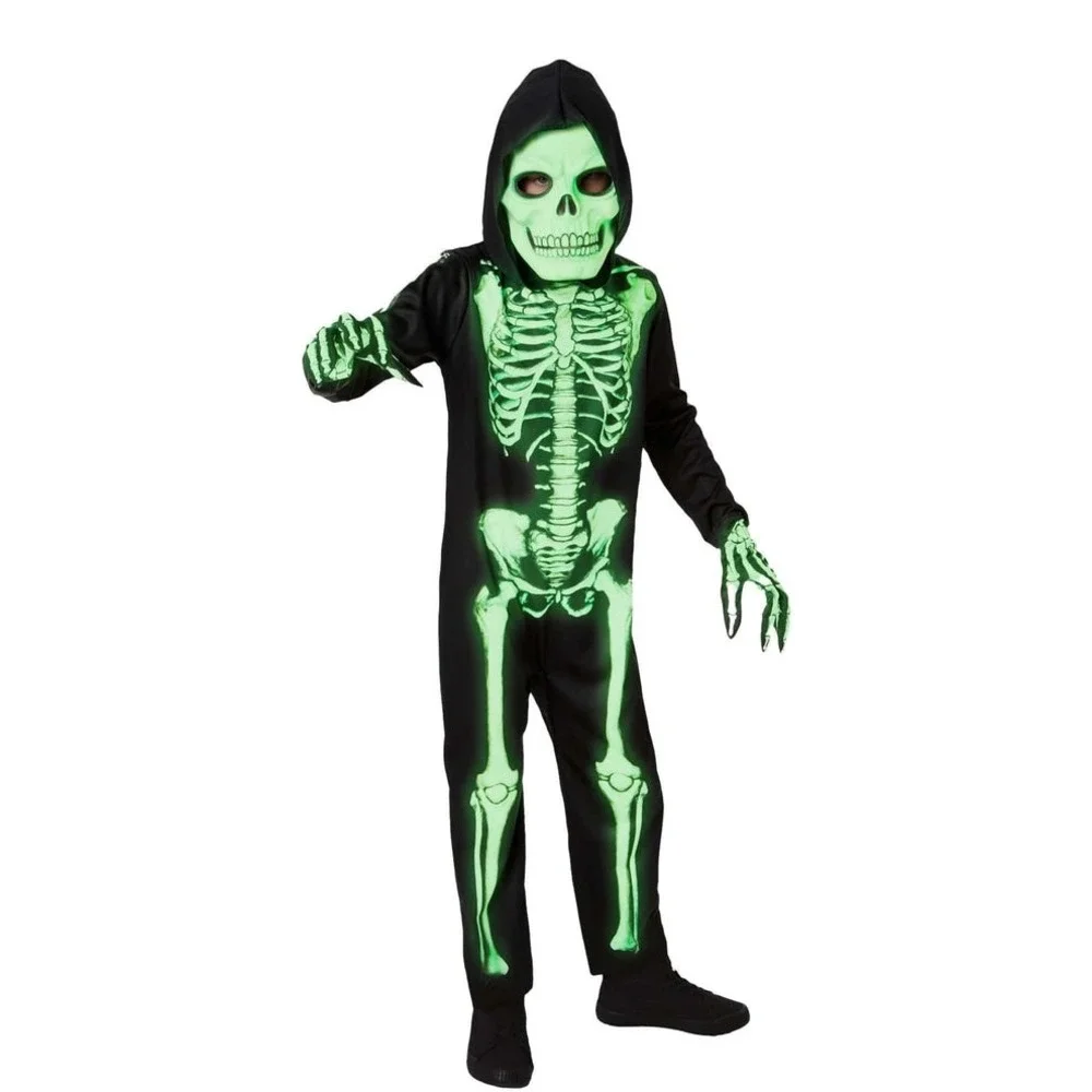 Skeleton‎ Costume Toddler 8-10 Black New Glow-in-the-Dark Halloween Jumpsuit